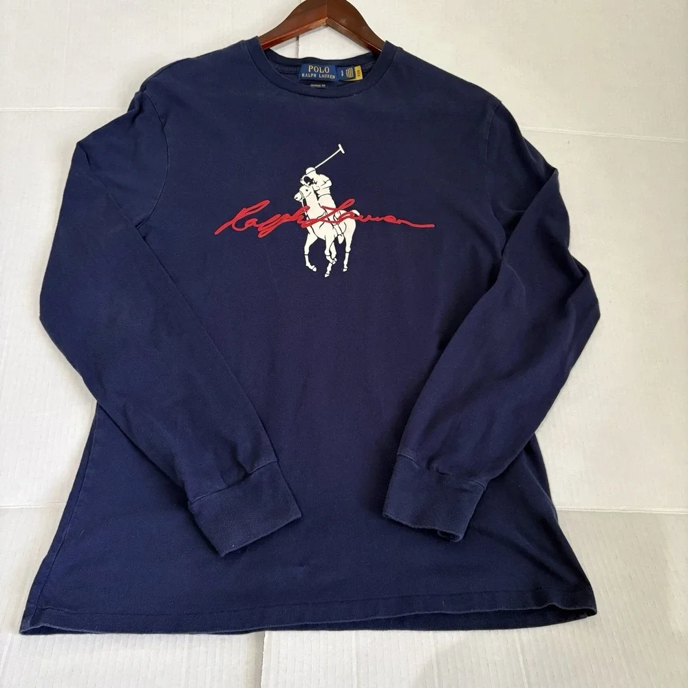 Polo Ralph Lauren Men's Small Navy Long Sleeve T Shirt Big Pony Logo Classic Fit